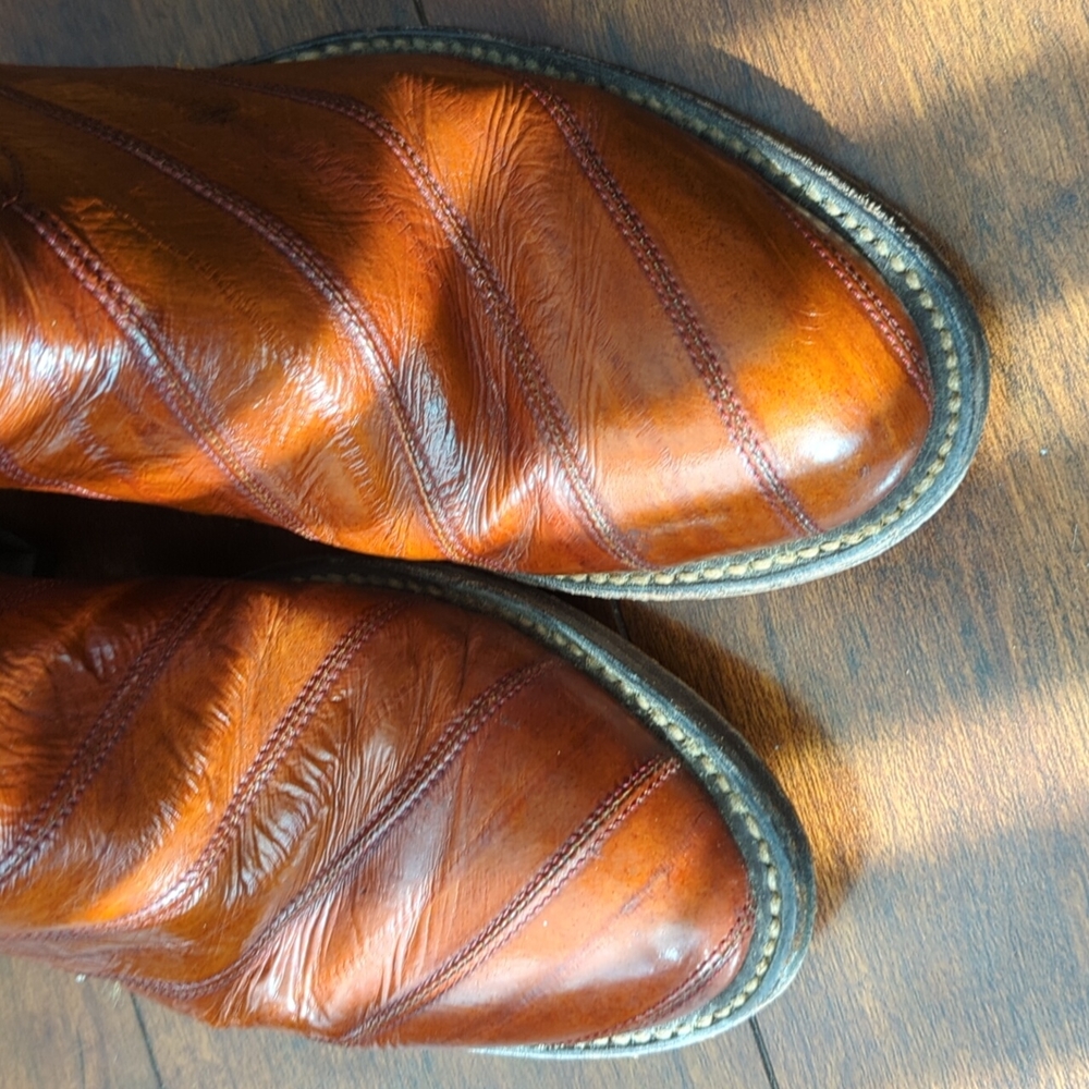Vintage Hondo Brown Boots Exotic Eel Skin Woman's 7 - Picture 7 of 8